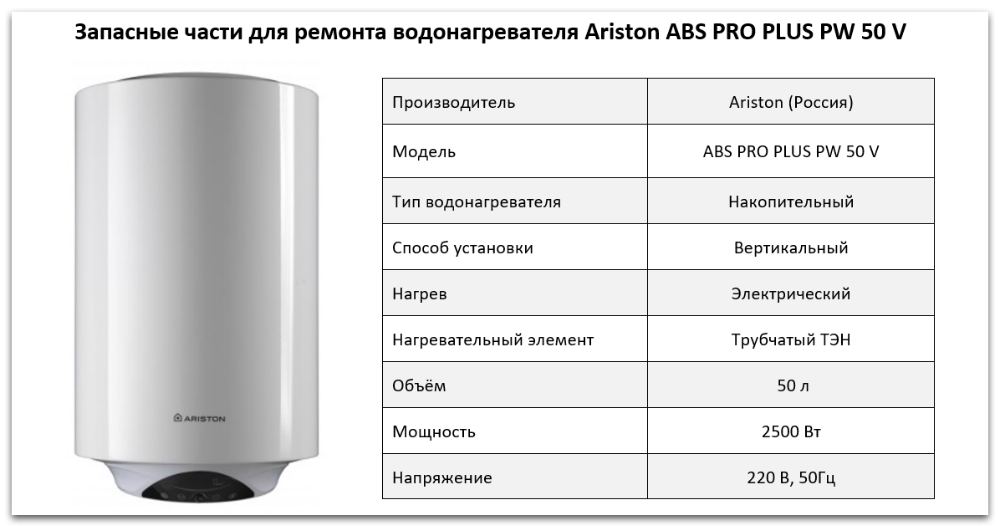 Купить запчасти Ariston ABS PRO PLUS PW 50 V в Верхнем Уфалее