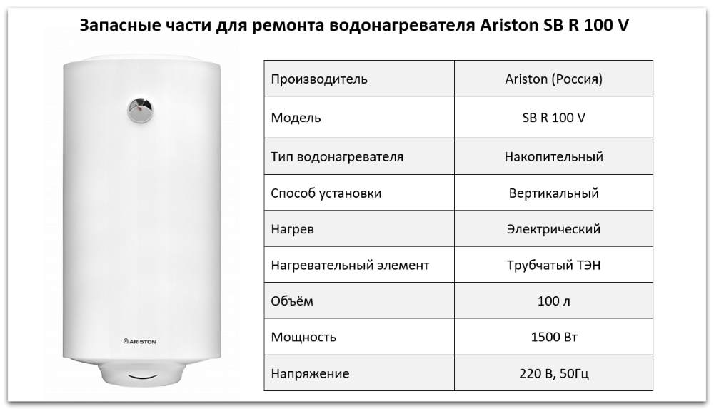 Купить запчасти Ariston SB R 100 V в Верхнем Уфалее